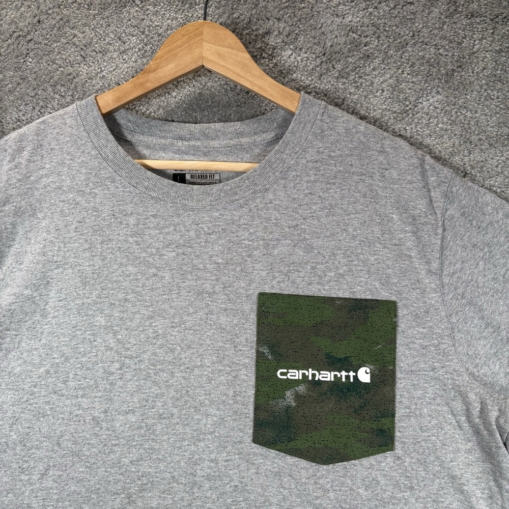 Carhartt T Shirt Mens L Gray Relaxed Fit Heavyweight Gray Camo Pocket Workwear